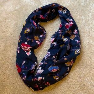 Navy blue floral print infinity scarf